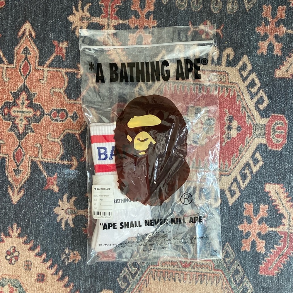 BAPE A Bathing Ape Logo Stripes Crew Sock🔥🔥🔥